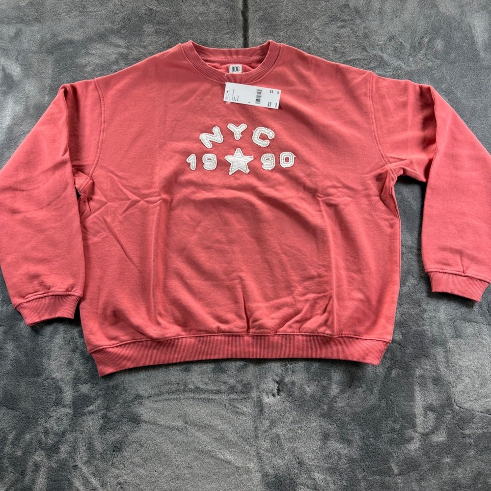 BDG Urban Outfitters NYC 1990 Applique Sweatshirt Red Orange Star Size M NEW - Picture 2 of 10